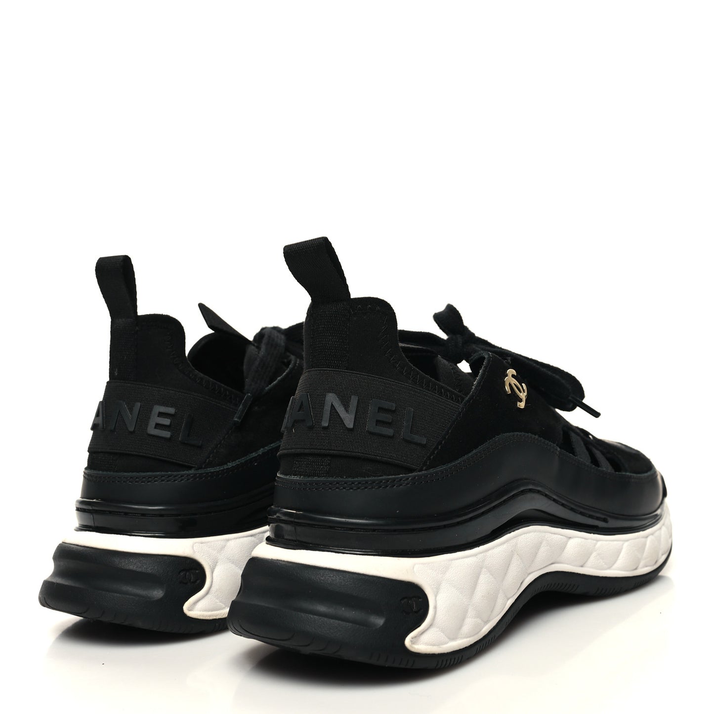 Velvet Calfskin Mixed Fibers CC Sneakers 37.5 Black