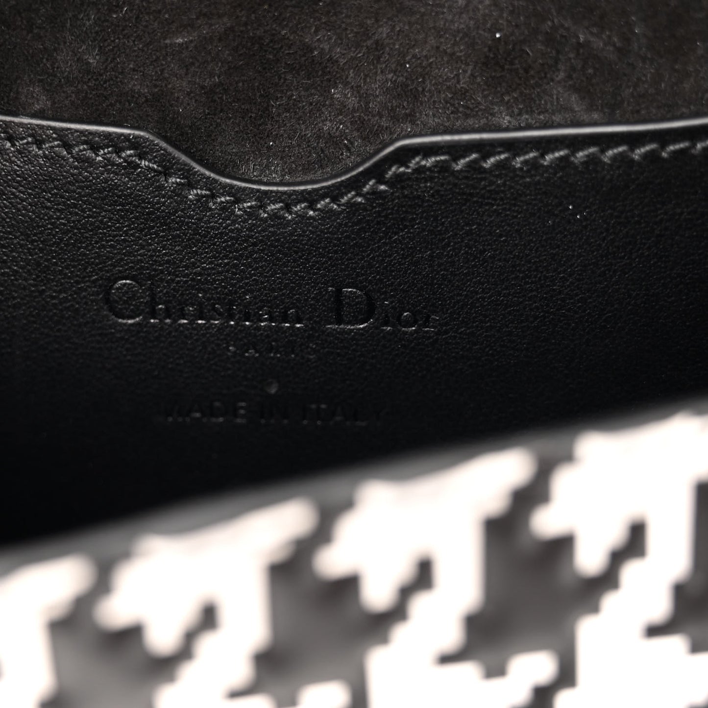 Box Calfskin Houndstooth Quilted East West Bobby Bag Black White