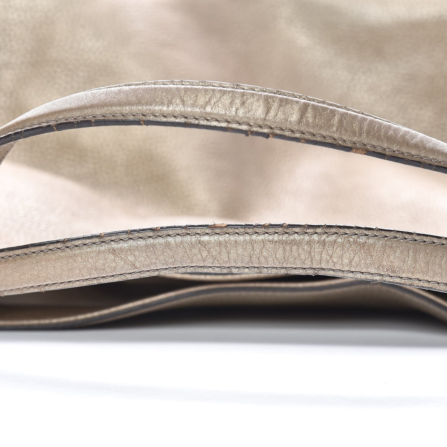 Metallic Pebbled Calfskin Large Soho Shoulder Bag Golden Beige