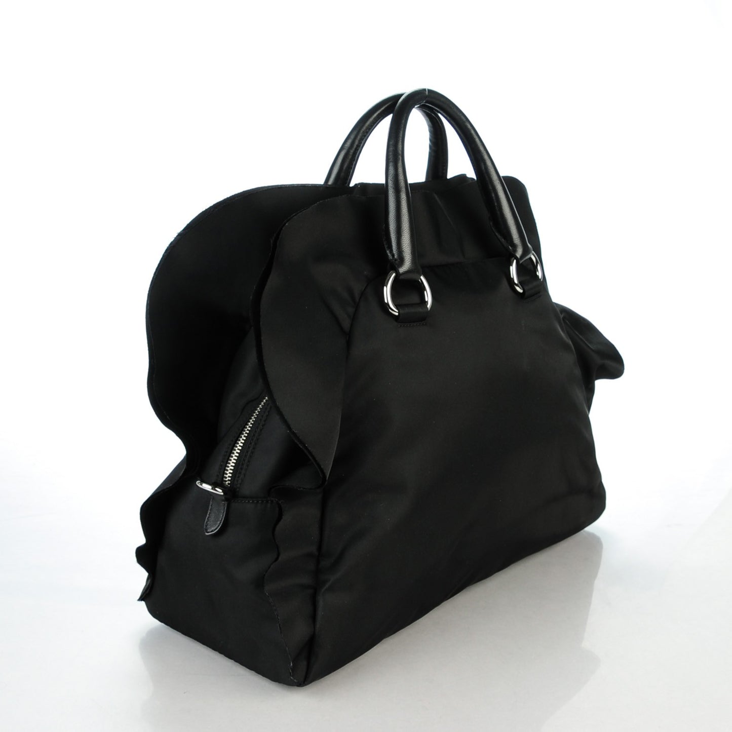 Tessuto Nylon Ruffle Tote Nero Black