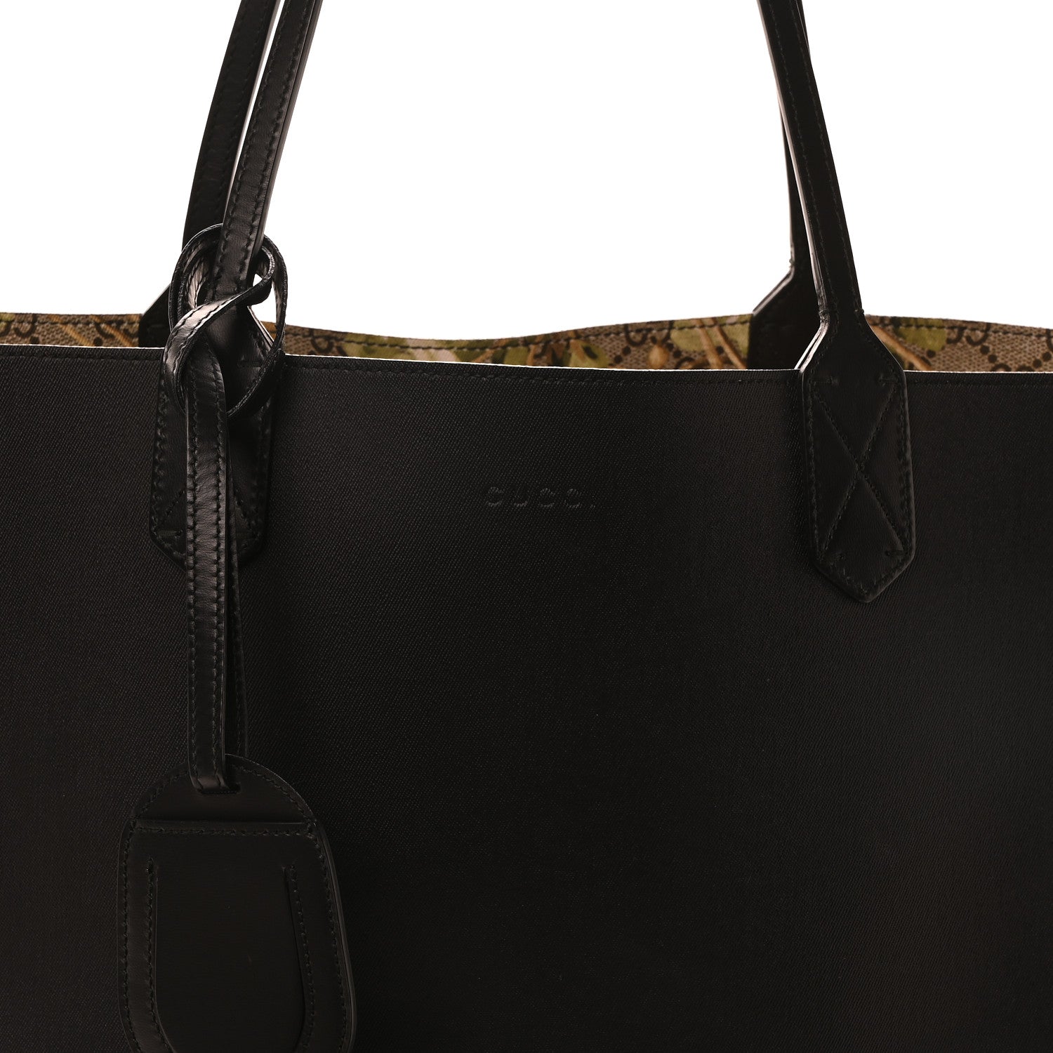 Gucci GG Supreme Monogram Blooms Large Reversible Tote Beige New Military Black 7 of 15