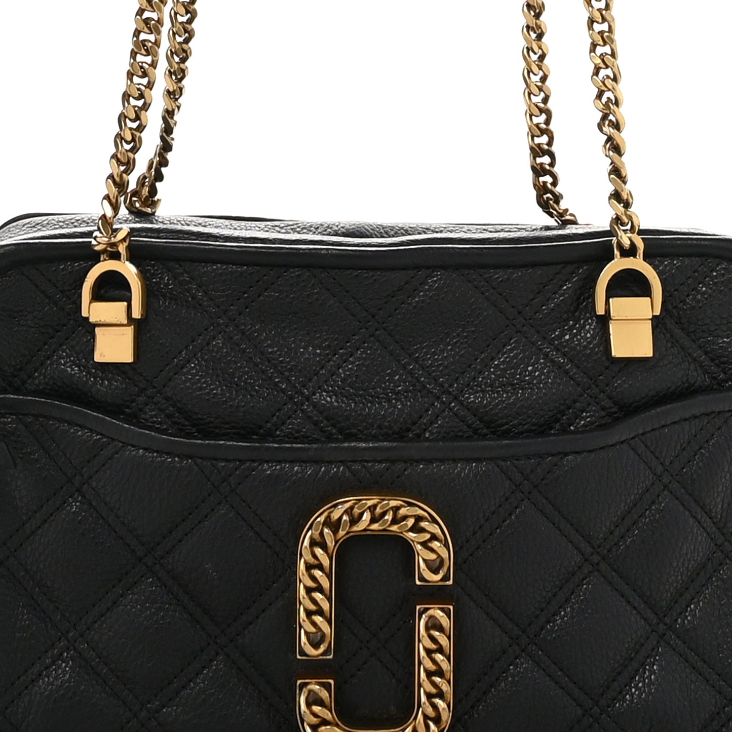 Grained Calfskin Quilted Double Stitched The Status Shoulder Bag Black