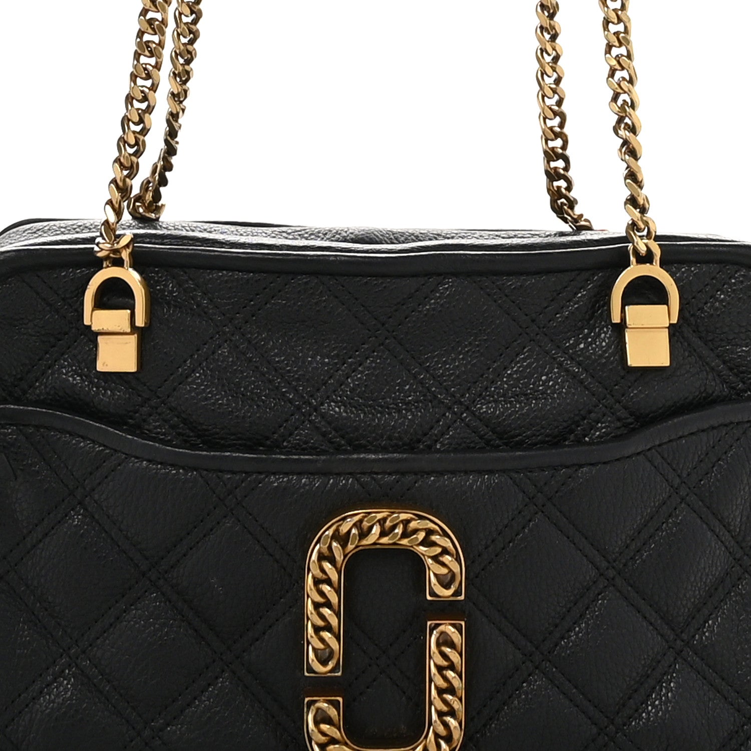 Marc Jacobs Grained Calfskin Quilted Double Stitched The Status Shoulder Bag Black 7 of 9