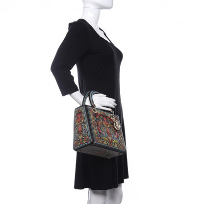 Christian Dior Smooth Calfskin Embroidered Medium Lady Dior Black Multicolor 3 of 11