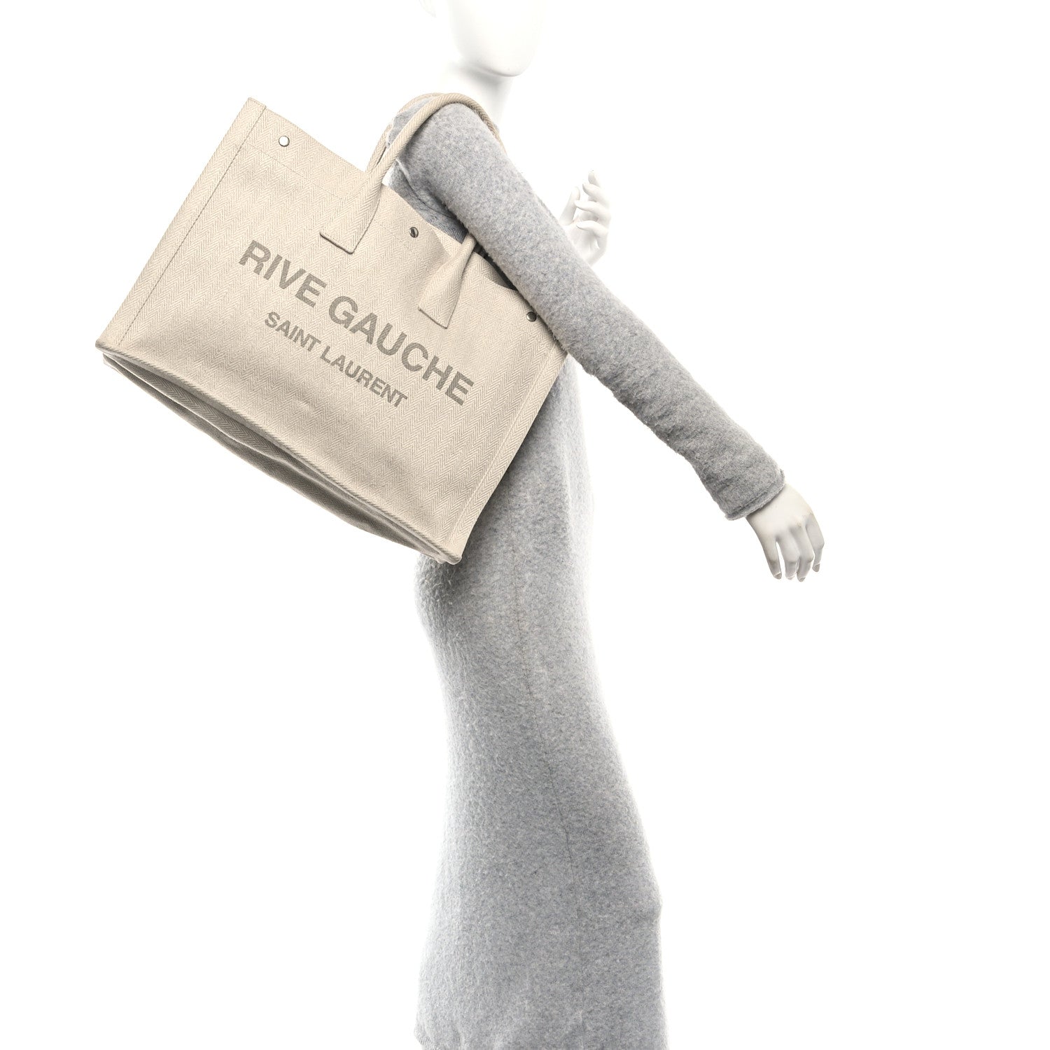 Saint Laurent Cotton Linen Rive Gauche Tote Light Shell 2 of 12