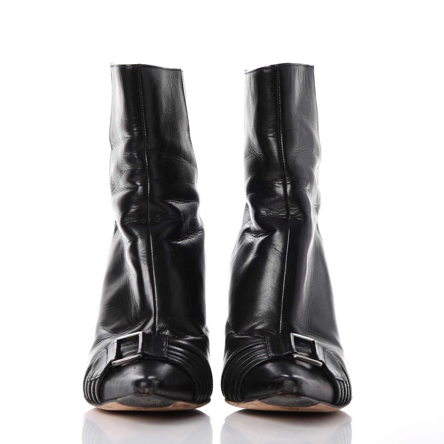 Calfskin Buckle Ankle Boots 36.5 Black