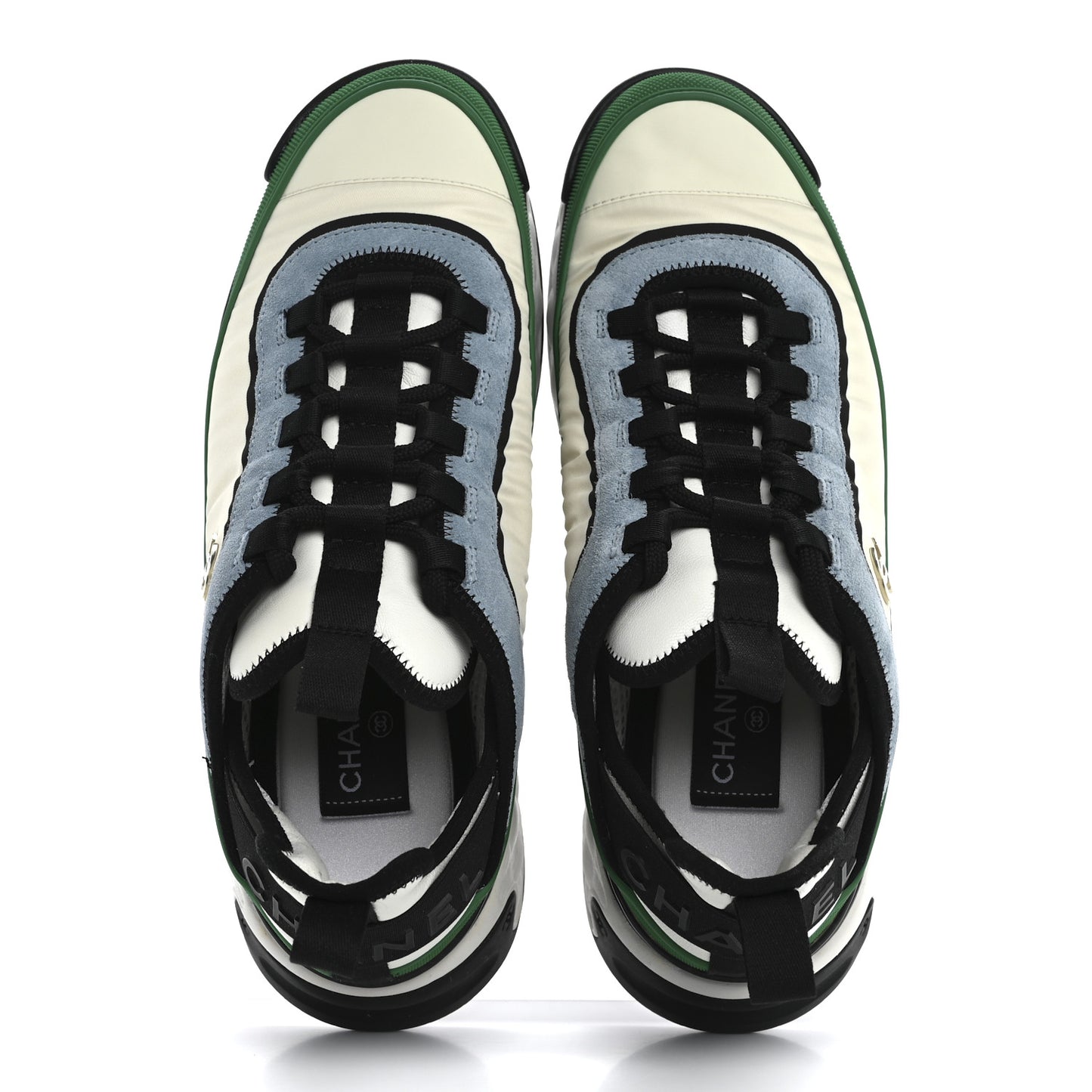 Suede Calfskin Mixed Fibers CC Sneakers 40 Ivory Green Light Blue