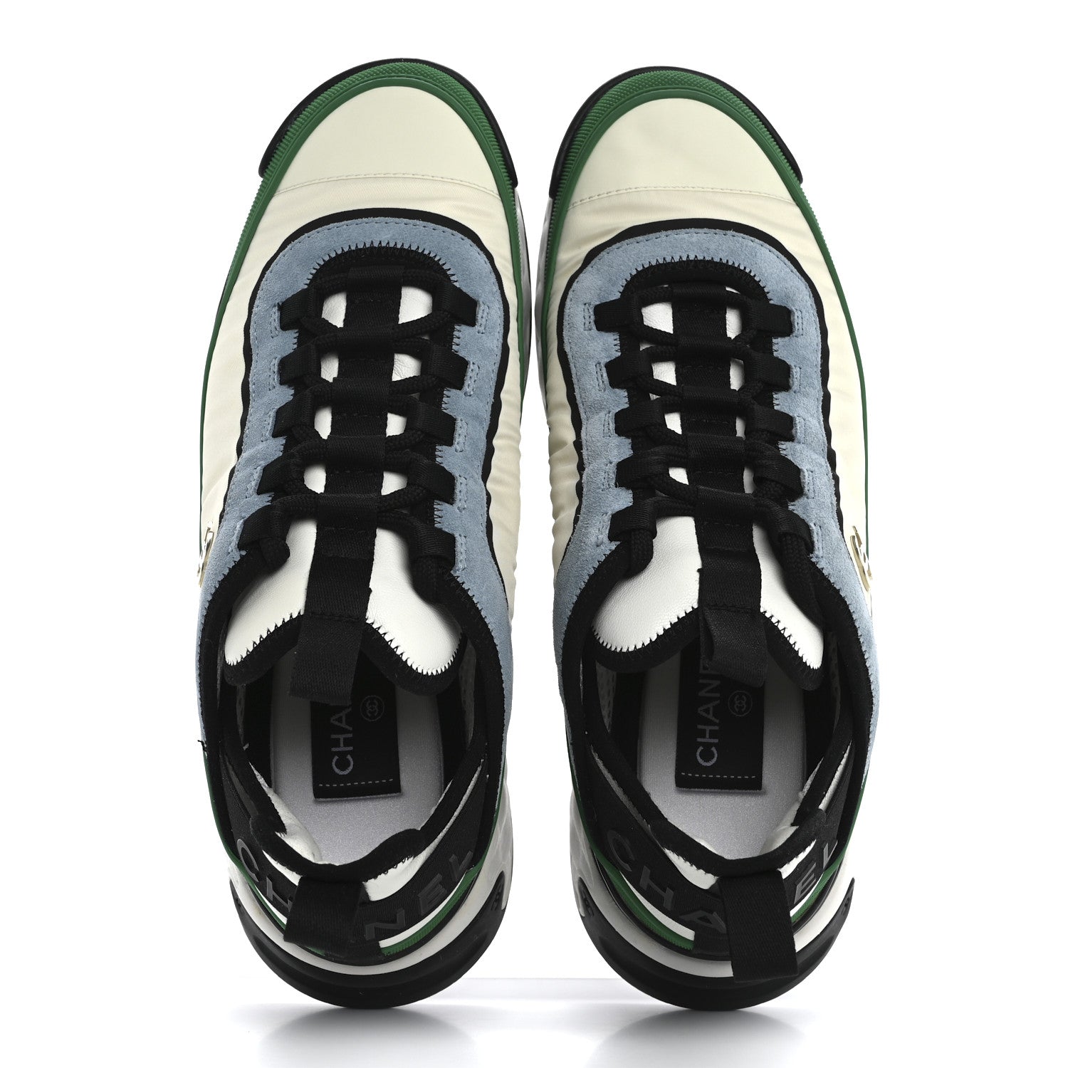 Chanel Suede Calfskin Mixed Fibers CC Sneakers 40 Ivory Green Light Blue 2 of 15