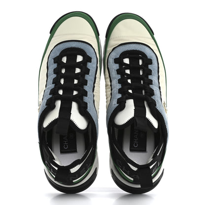 Chanel Suede Calfskin Mixed Fibers CC Sneakers 40 Ivory Green Light Blue 2 of 15