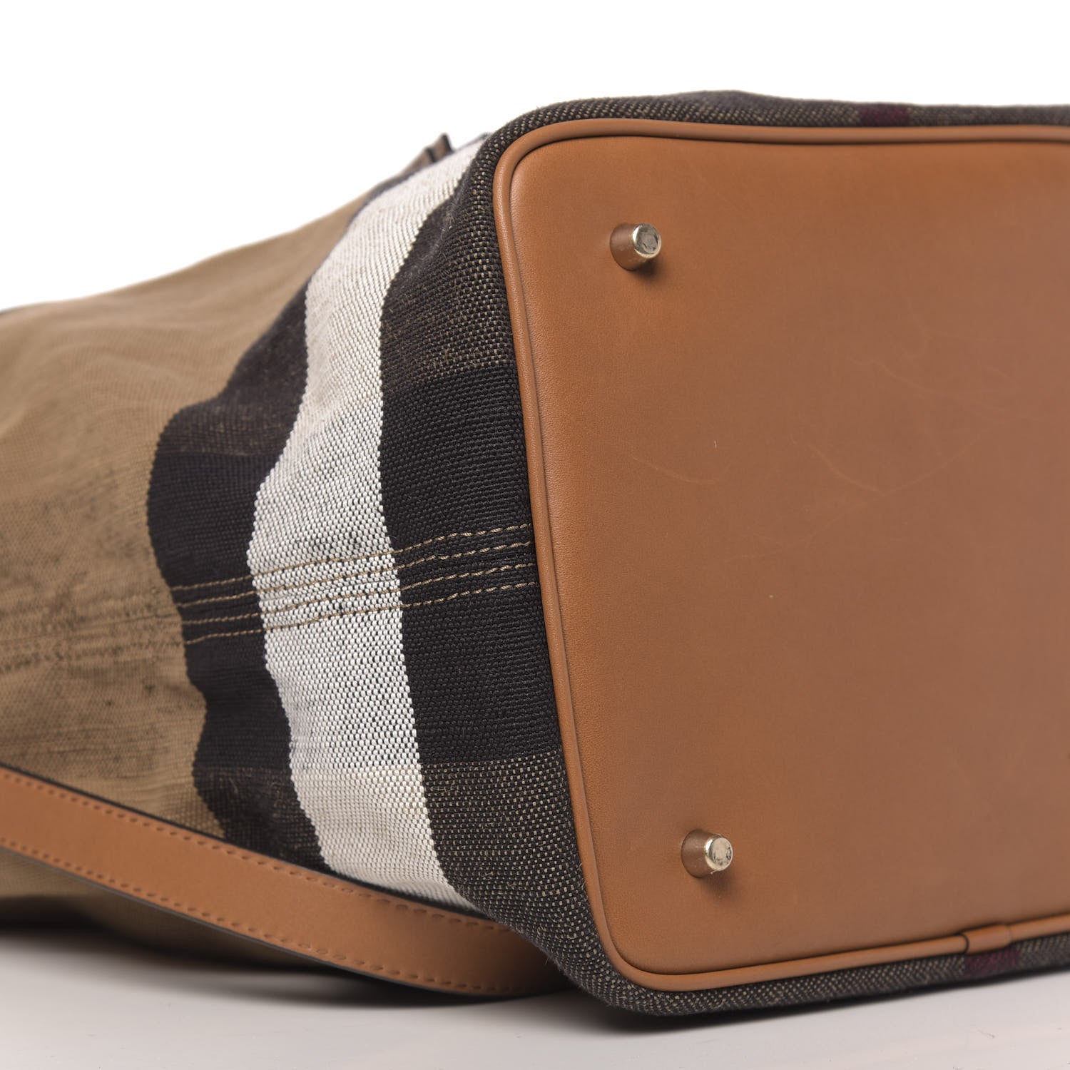 Burberry Grainy Calfskin Canvas Mega Check Medium Ashby Tassel Hobo Saddle Brown 8 of 11