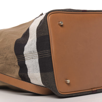Burberry Grainy Calfskin Canvas Mega Check Medium Ashby Tassel Hobo Saddle Brown 8 of 11