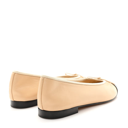 Chanel Lambskin Cap Toe CC Ballerina Flats 41.5 Beige Black 5 of 10