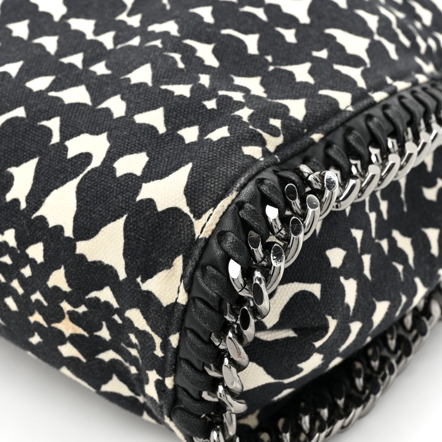Stella McCartney Cotton Canvas Hearts Falabella Fold Over Tote Black White 11 of 12