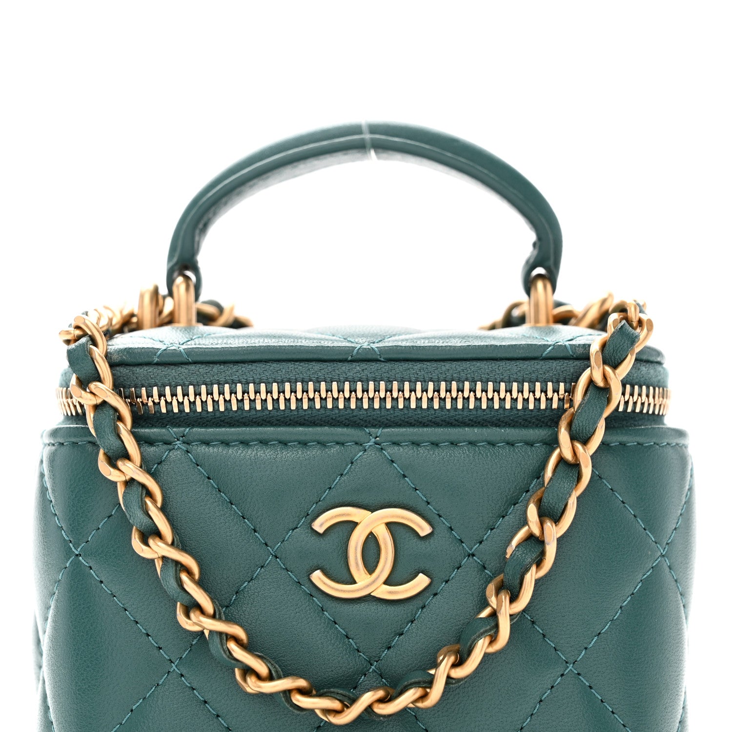 Chanel Lambskin Quilted Top Handle Mini Vanity Case With Chain Green 8 of 12
