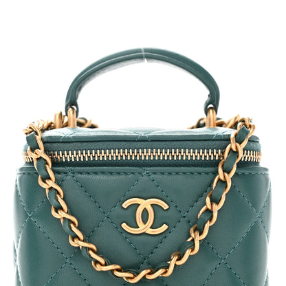 Chanel Lambskin Quilted Top Handle Mini Vanity Case With Chain Green 8 of 12