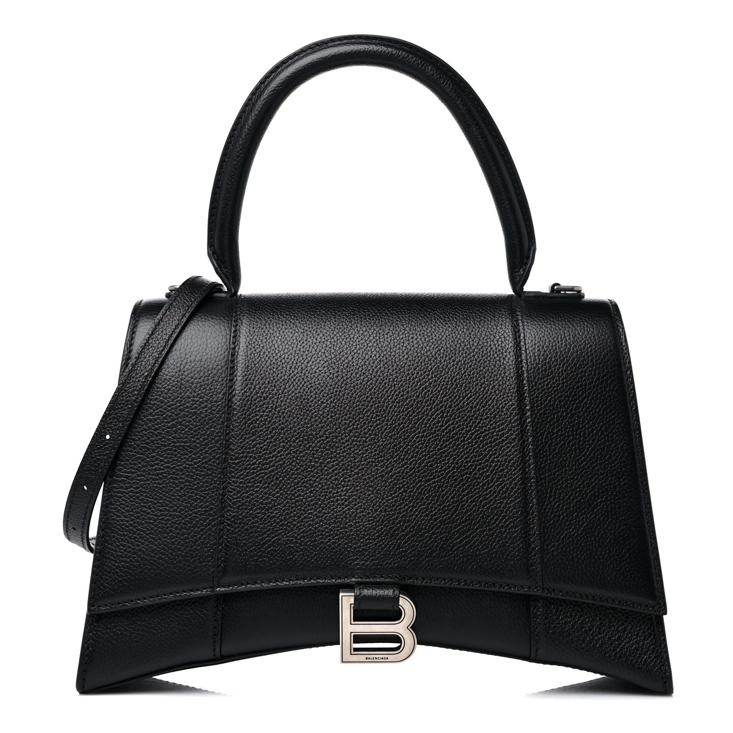 Grained Calfskin Medium Hourglass Top Handle Bag Black