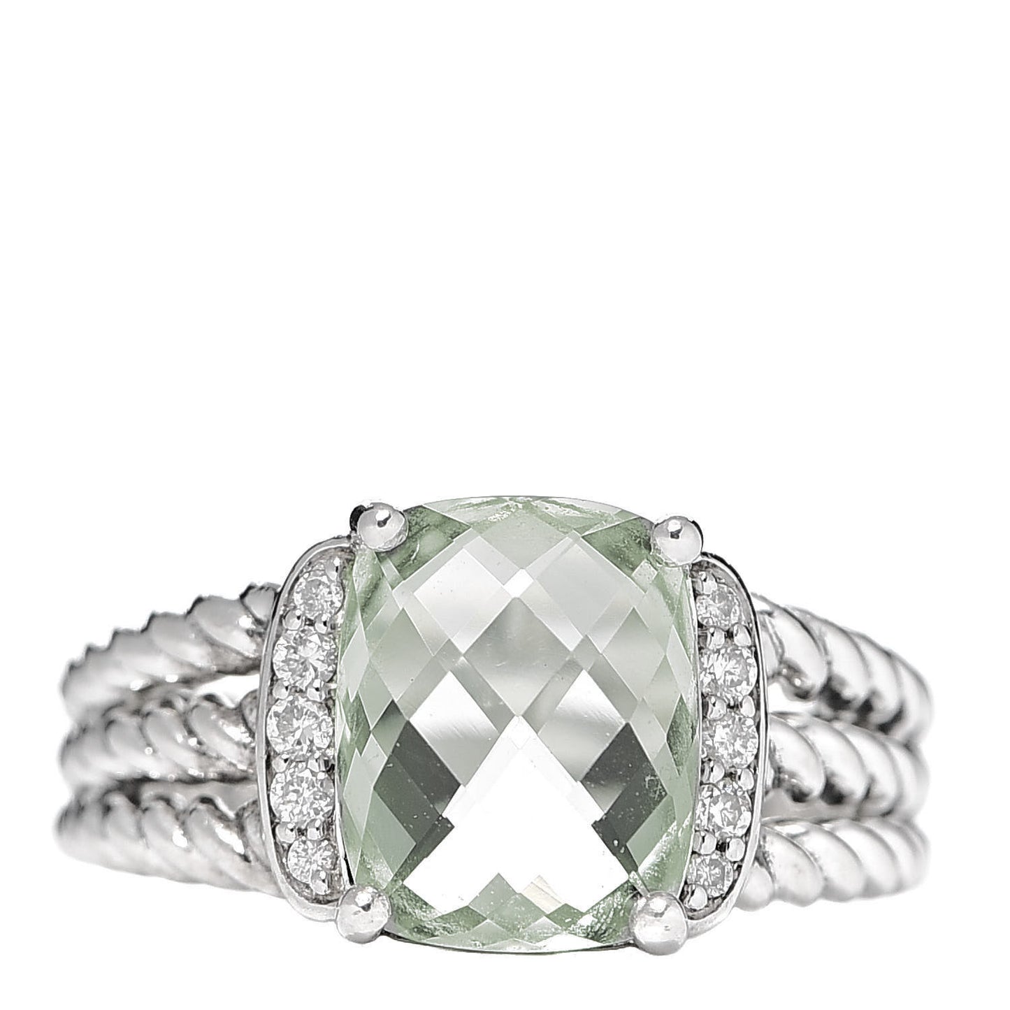 Sterling Silver Diamond Prasiolite 10mm Petite Wheaton Ring 52 6