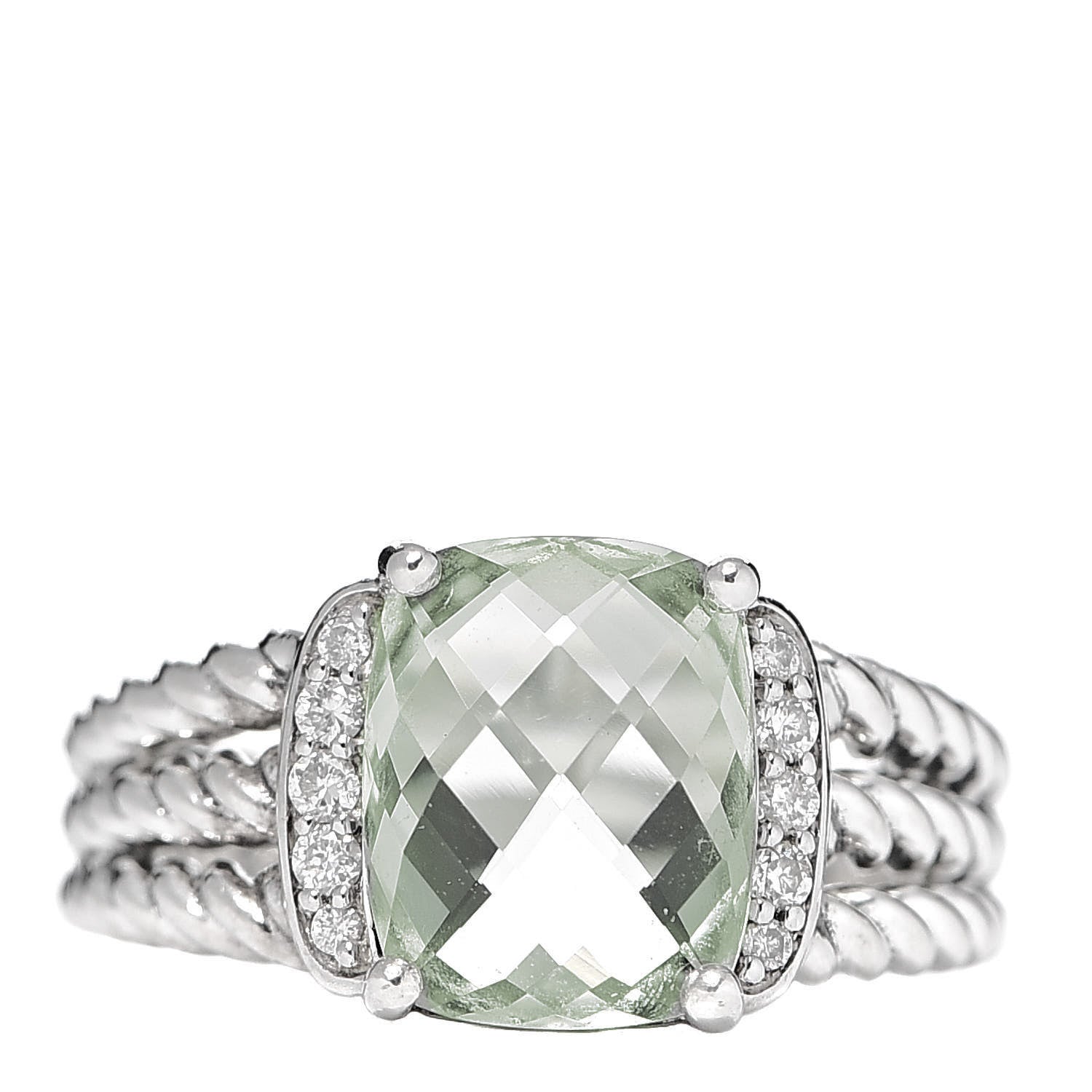 David Yurman Sterling Silver Diamond Prasiolite 10mm Petite Wheaton Ring 52 6 1 of 5
