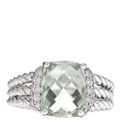 David Yurman Sterling Silver Diamond Prasiolite 10mm Petite Wheaton Ring 52 6 1 of 5