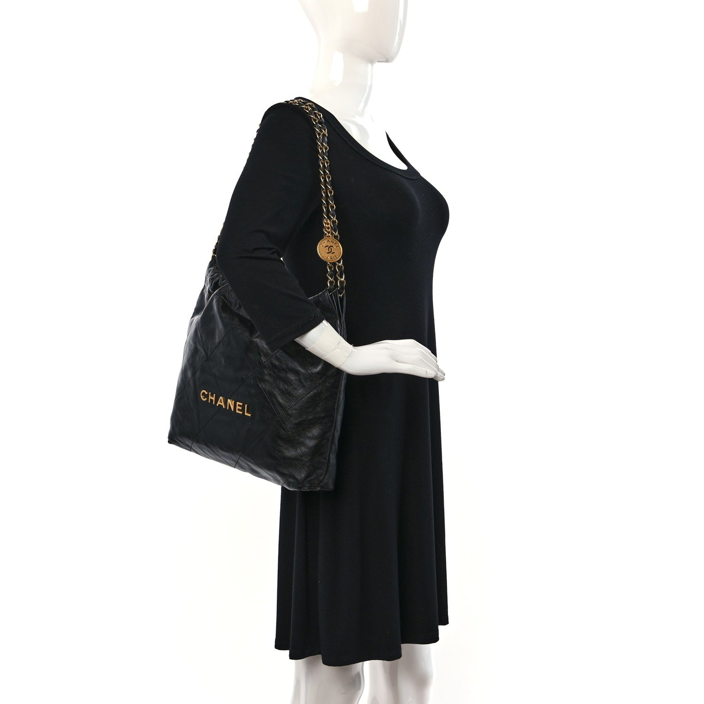 Shiny Calfskin Quilted Small Chanel 22 Black