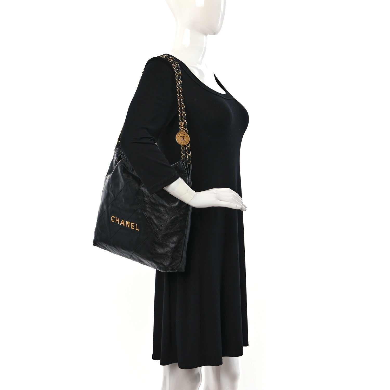 Chanel Shiny Calfskin Quilted Small Chanel 22 Black 2 of 10