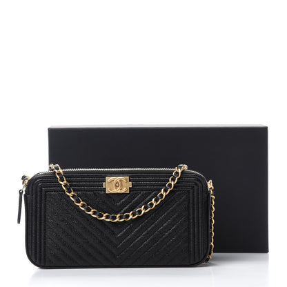 Chanel Caviar Chevron Small Boy Clutch With Chain Black 12 of 12