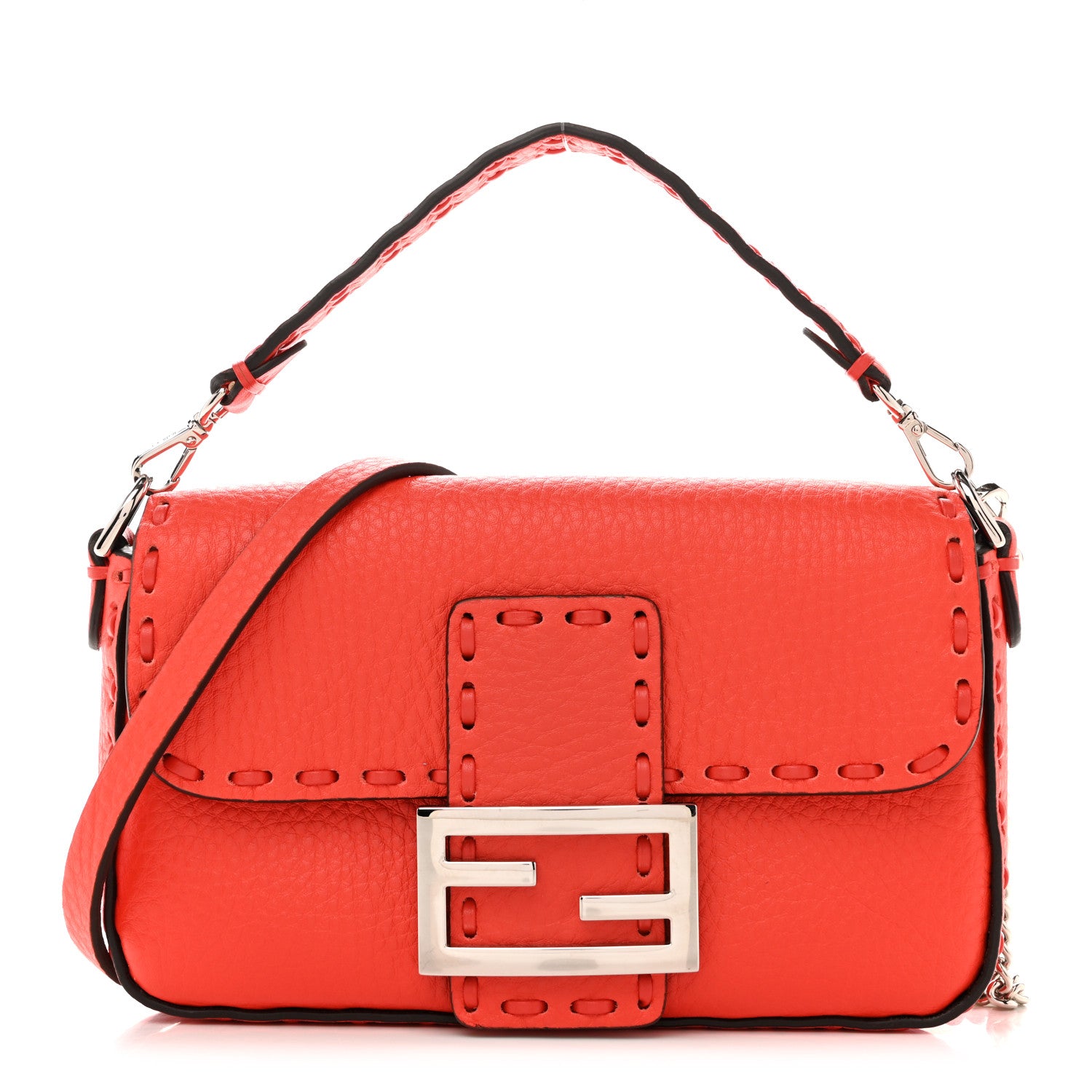 Fendi Cuoio Roma Sellerissima Nappa Sintetica Tape Stitch Mini Baguette Lava 1 of 11