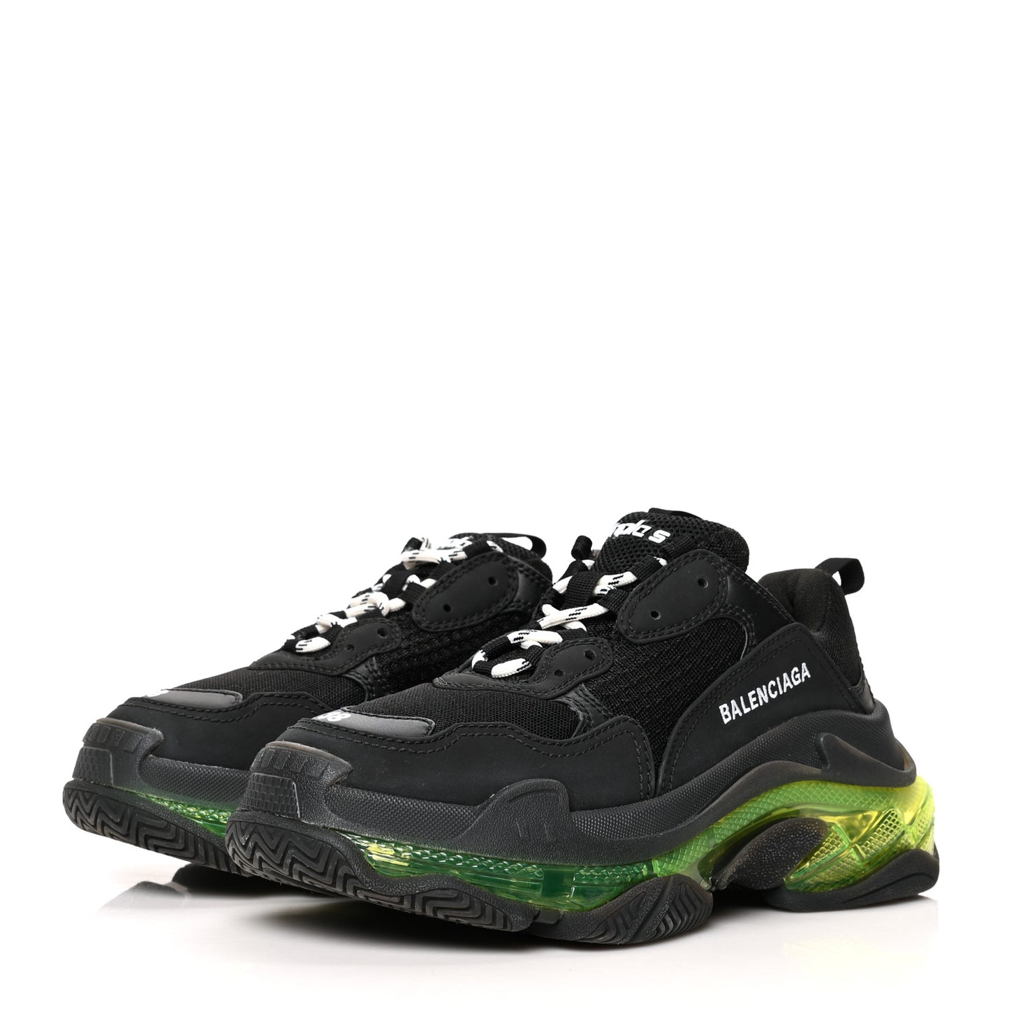 Fabric Mesh Clear Sole Womens Triple S Sneakers 38 Black Yellow Fluo