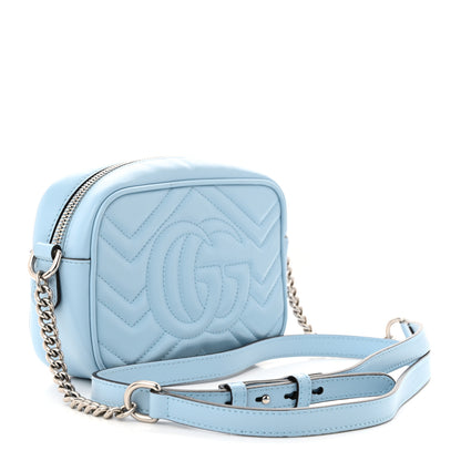 Gucci Calfskin Matelasse Mini GG Marmont Chain Shoulder Bag Porcelain Light Blue 3 of 10