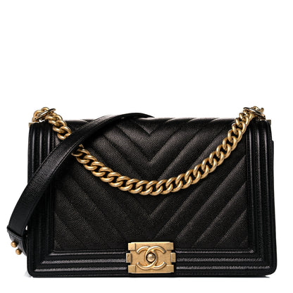 Chanel Caviar Chevron Quilted Medium Boy Flap Black 1 of 17