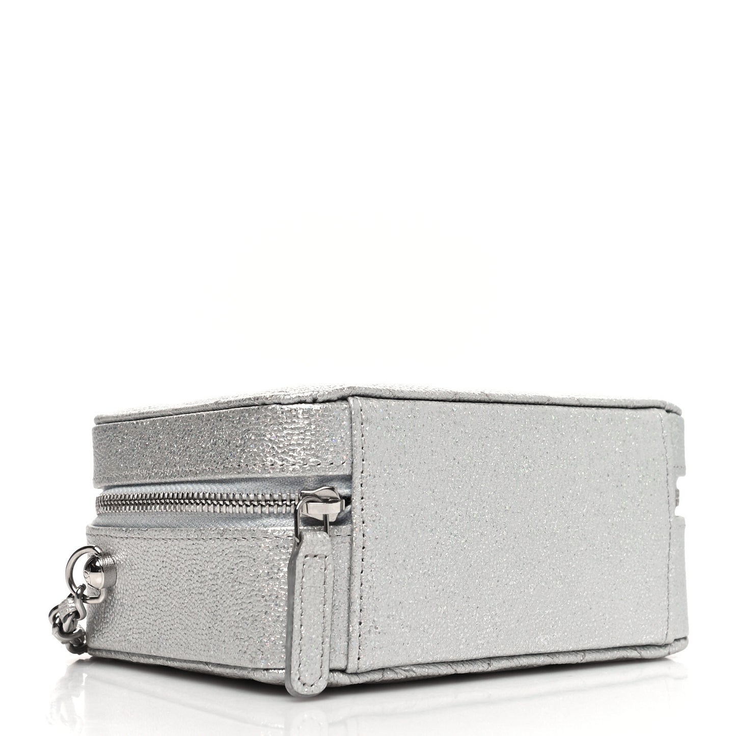 Metallic Caviar Quilted Camera Bag Silver