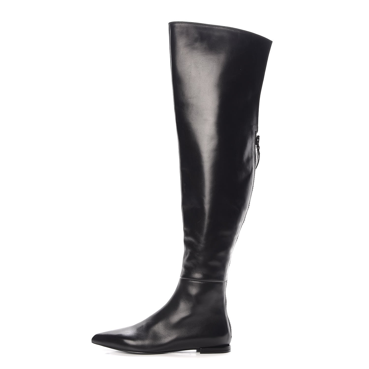 Louis Vuitton Calfskin Thigh Flat Boots 37.5 Black 1 of 8