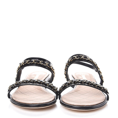 Chanel Lambskin CC Chain Sandals 36 Black 2 of 8