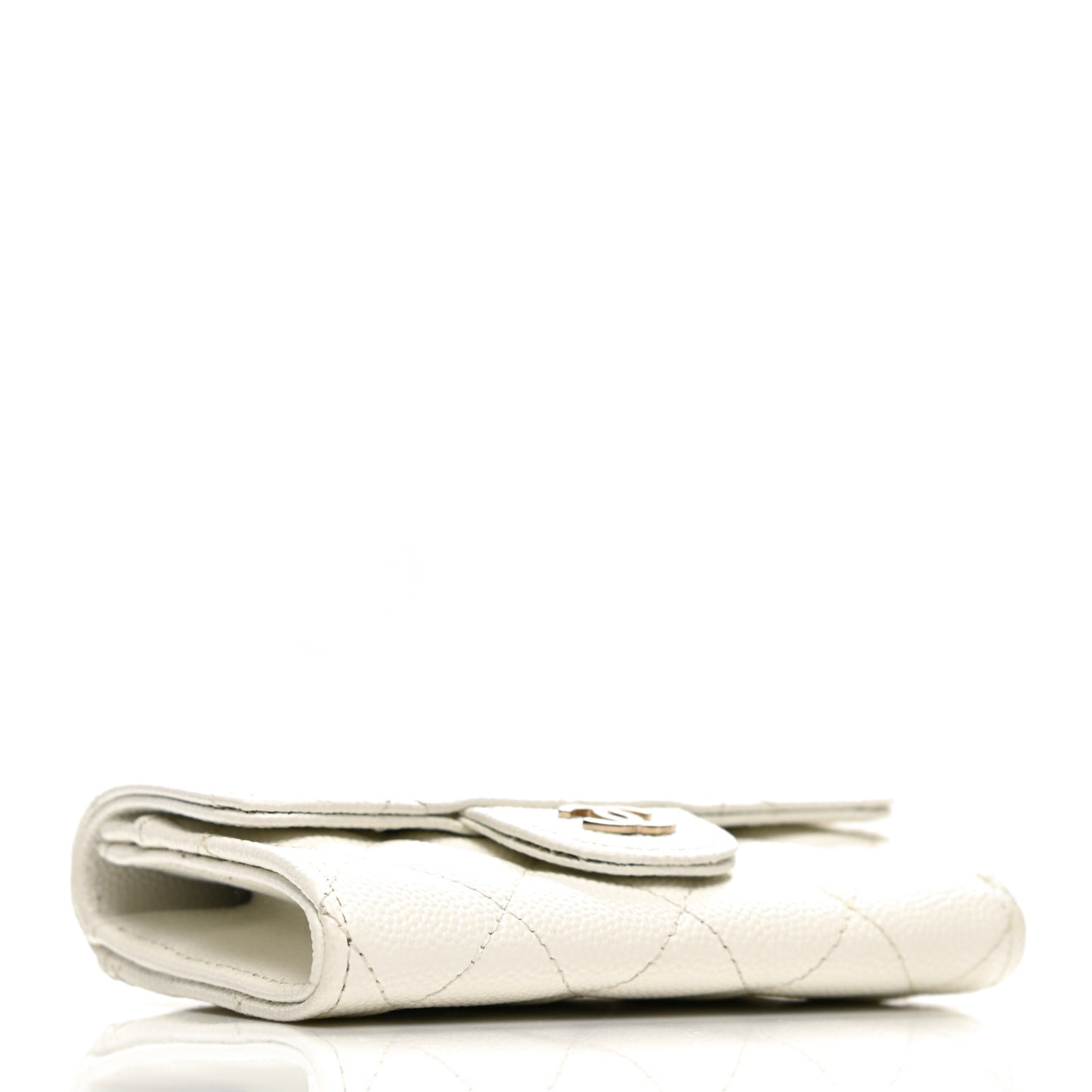 Caviar Quilted Flap Card Holder Wallet White