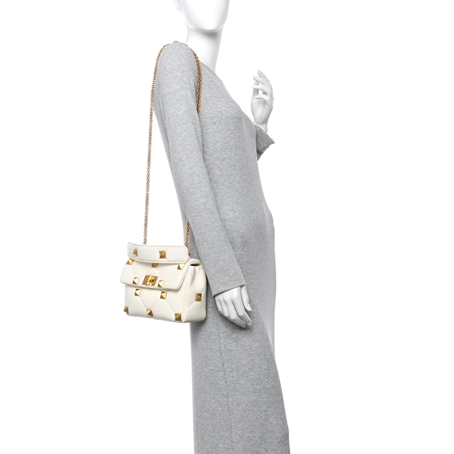 Valentino Garavani Nappa Medium Roman Stud Shoulder Bag Ivory 2 of 11