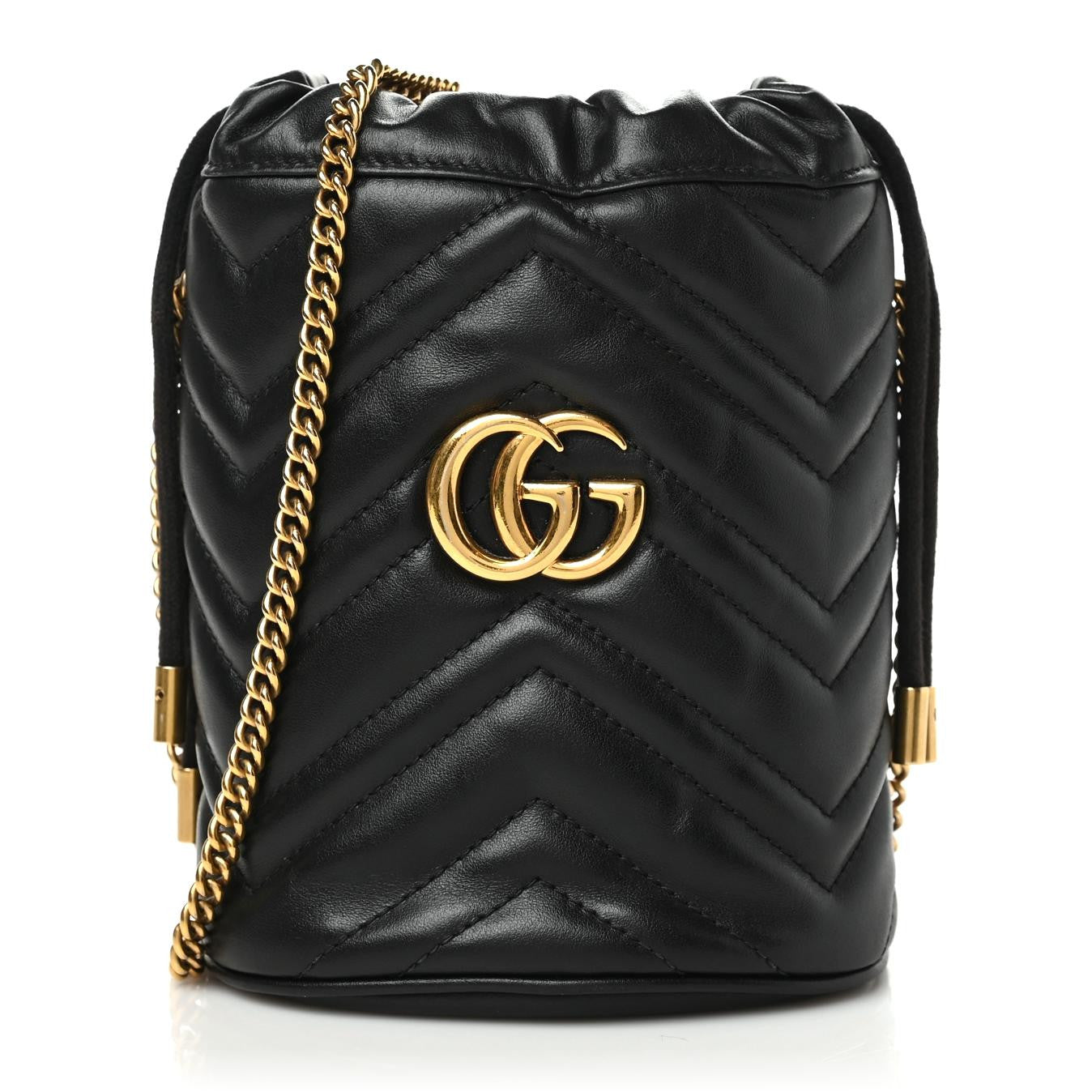 Calfskin Matelasse Mini GG Marmont 2.0 Bucket Bag Black