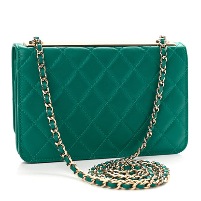 Chanel Lambskin Quilted Trendy CC Wallet On Chain WOC Green 3 of 12