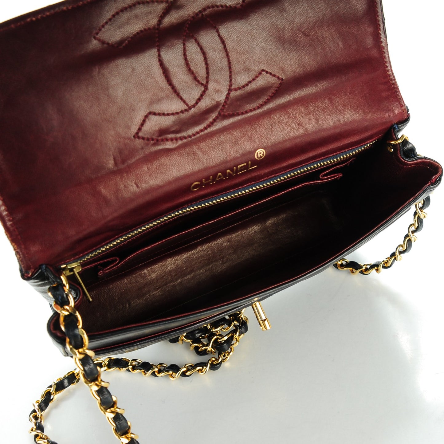 Lambskin Quilted Small Single Flap Navy