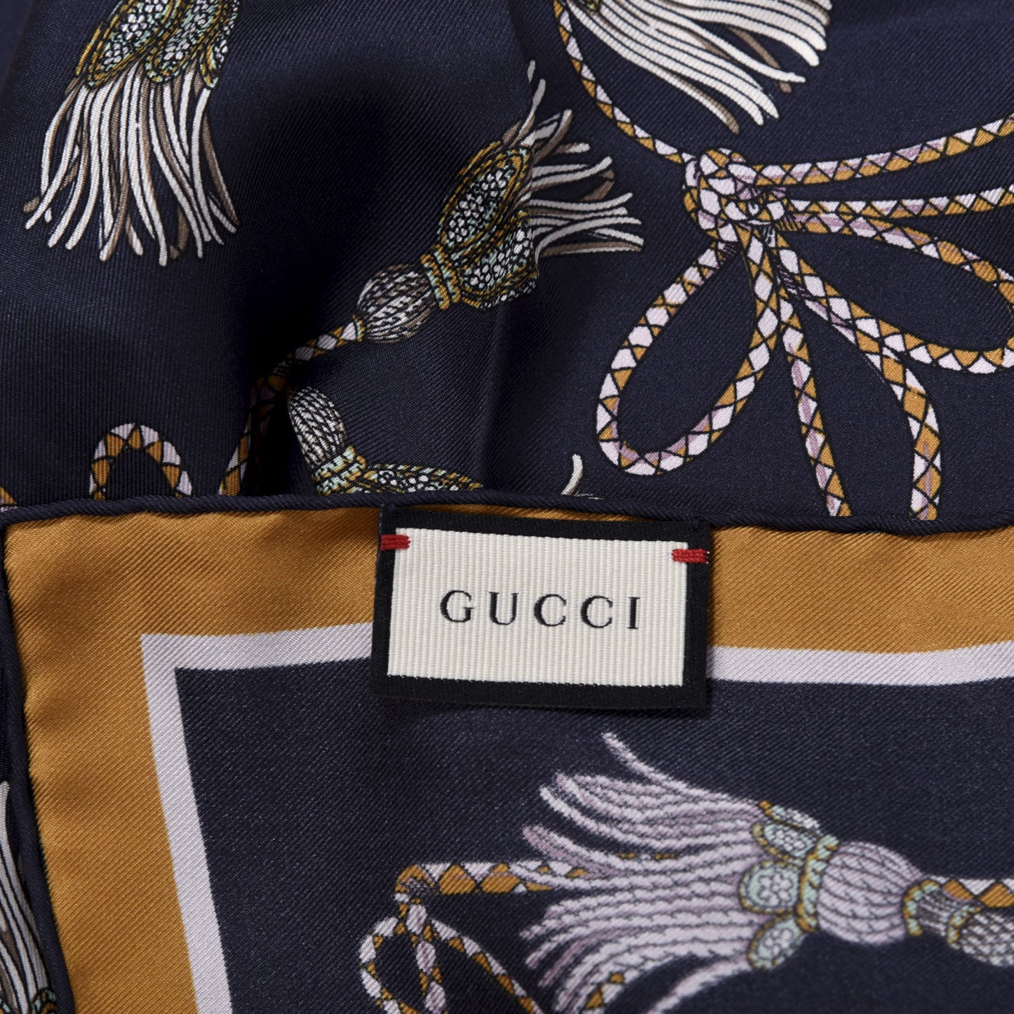 Silk Intrigue Print Square Scarf Navy