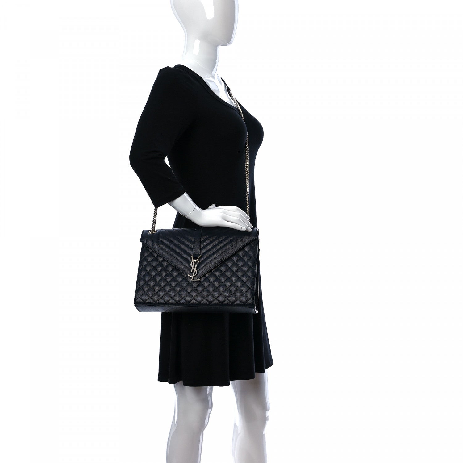 Saint Laurent Grain De Poudre Mixed Matelasse Triquilt Large Monogram Satchel Deep Marine 2 of 10