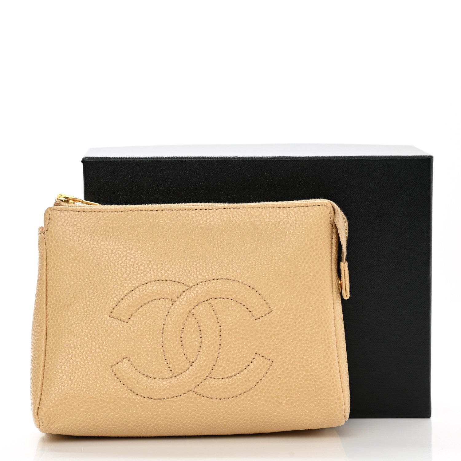 Chanel Caviar Timeless CC Cosmetic Pouch Beige 9 of 9