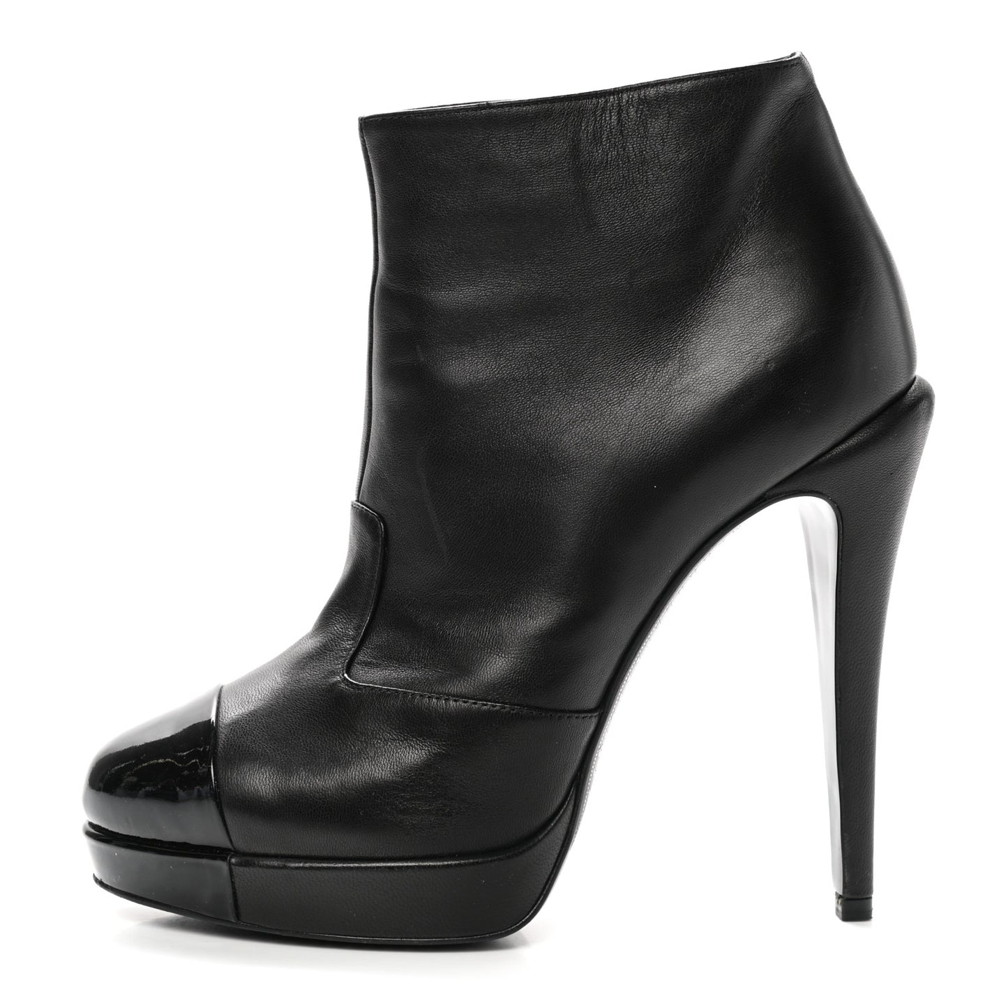 Lambskin Patent CC Cap Toe Platform Ankle Boots 39 Black