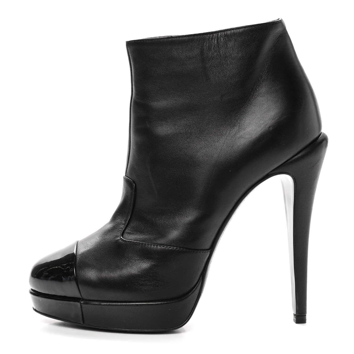 Chanel Lambskin Patent CC Cap Toe Platform Ankle Boots 39 Black 1 of 11