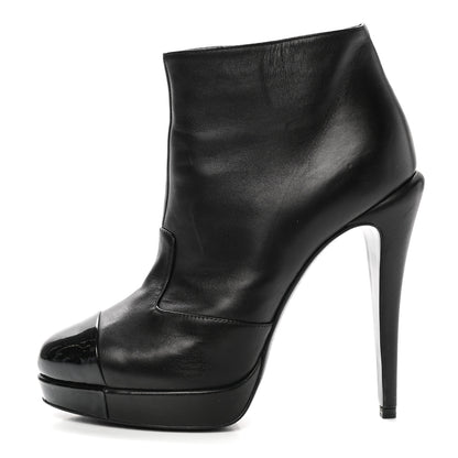 Chanel Lambskin Patent CC Cap Toe Platform Ankle Boots 39 Black 1 of 11