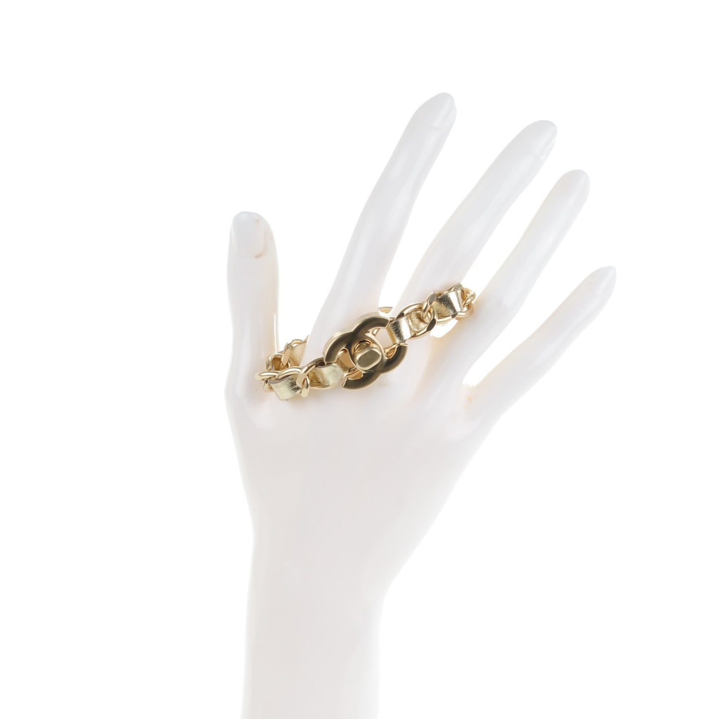 Metallic Lambskin CC Turnlock Double Chain Bracelet S Light Gold