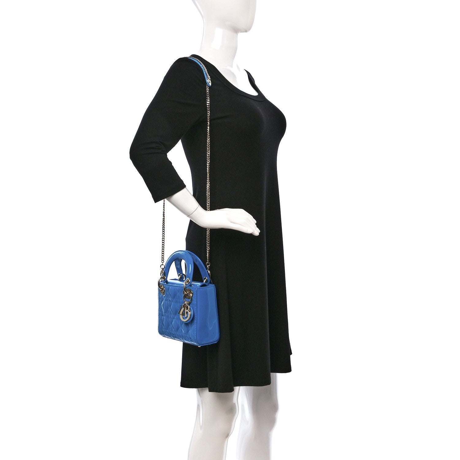 Christian Dior Patent Cannage Mini Lady Dior Blue 2 of 11