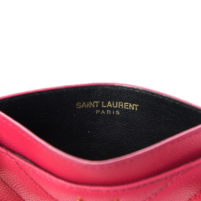 Saint Laurent Grain De Poudre Matelasse Chevron Monogram Credit Card Case Fresh Fuxia 6 of 9