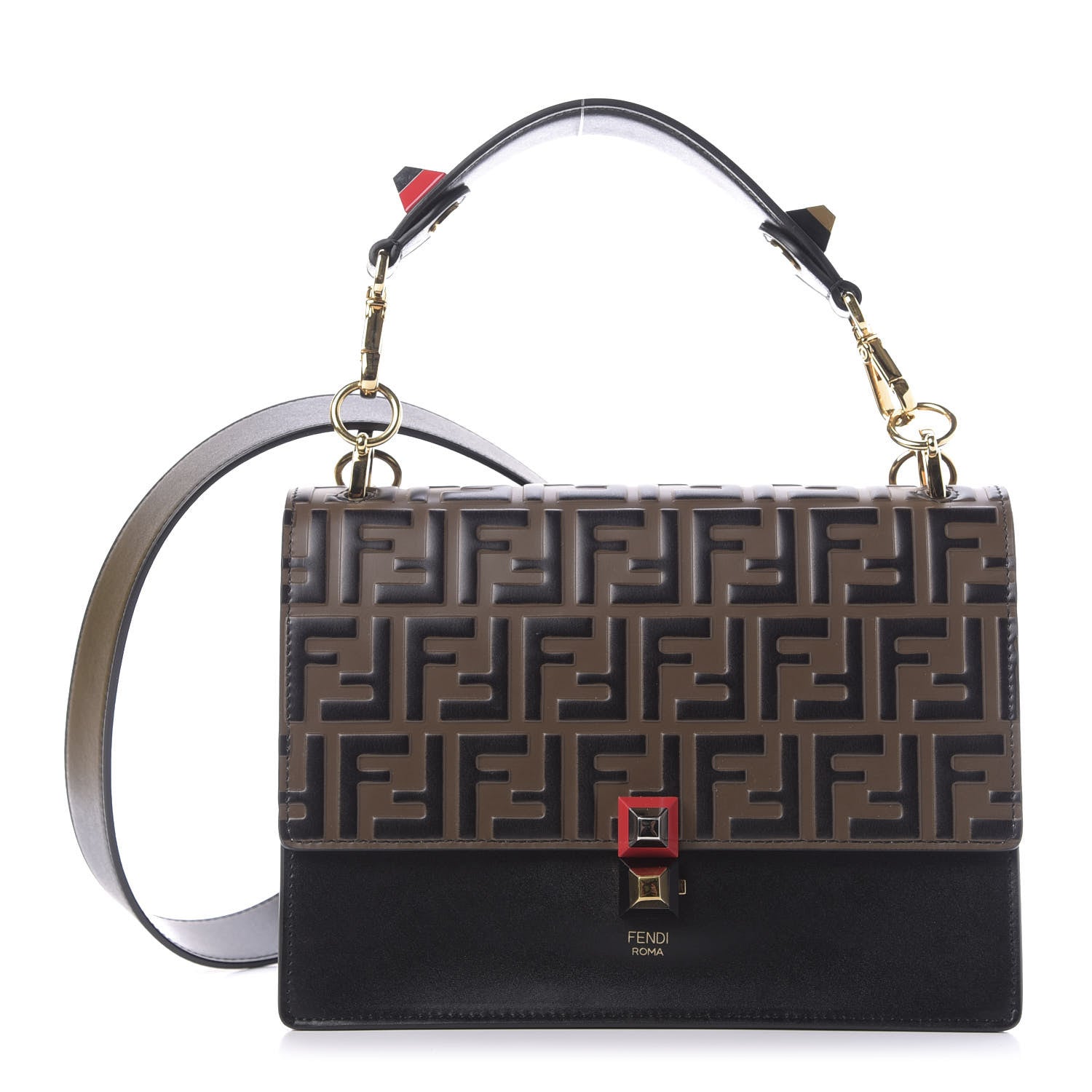 Fendi Vitello Liberty Bi-Color FF 1974 Embossed Kan I Shoulder Bag Black Maya 1 of 12