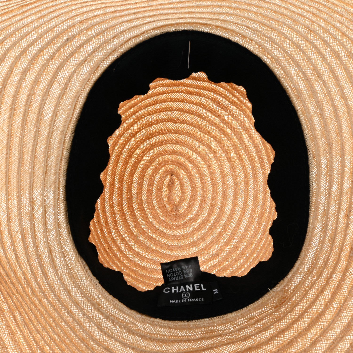 Chanel Straw Grosgrain Wide Brim Hat M Beige Black 7 of 11