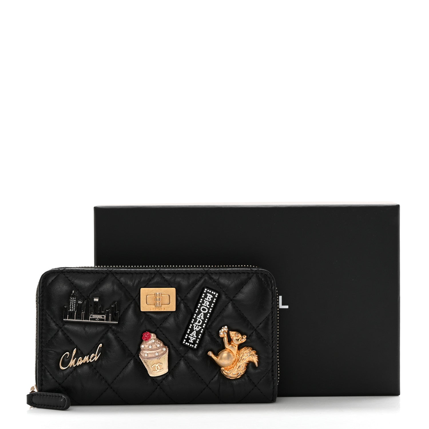 Chanel Aged Calfskin Quilted Small New York Charms 2.55 Reissue Zip Around Wallet Black 9 of 9